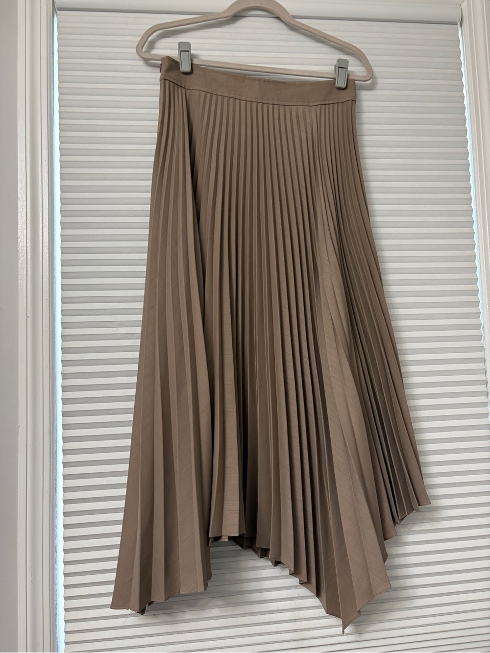 Zara Pleated Asymmetric Midi Skirt - Taupe S